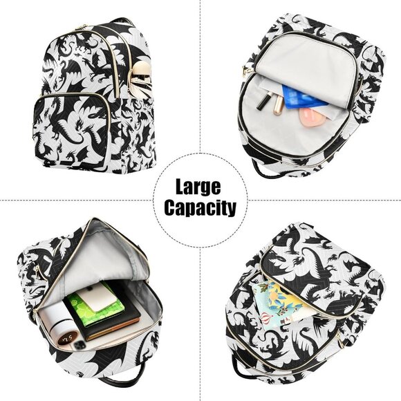 Women Dragon Mini Backpack Lightweight Water Resistant Polyester - Picture 6 of 7